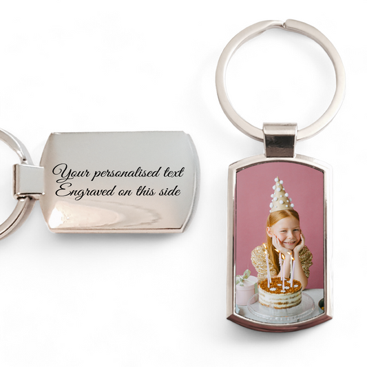 Personalised Photo and Text Metal Rectangle Keyring
