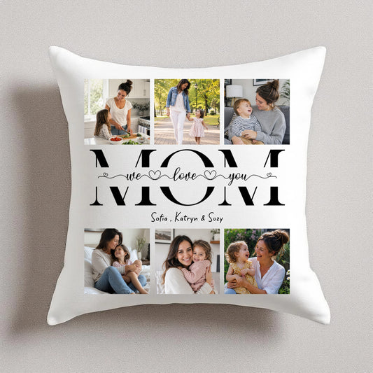 Personalised Mom Photo Cushion Cover – Custom 6 Photo “Love You Mom” Gift